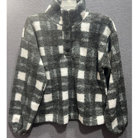 Vinatge Loft Women Snap 1/4 Button Collar Sherpa Sweater Black/White Size M NWOT - Picture 3 of 11